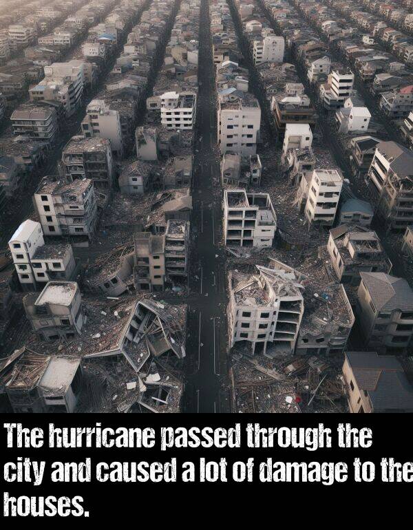 lot: The hurricane passed through the city and caused a lot of damage to the houses.