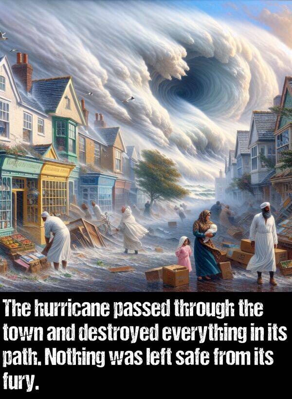 left: The hurricane passed through the town and destroyed everything in its path. Nothing was left safe from its fury.