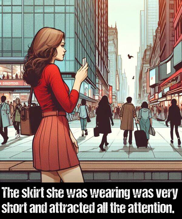 wearing: The skirt she was wearing was very short and attracted all the attention.