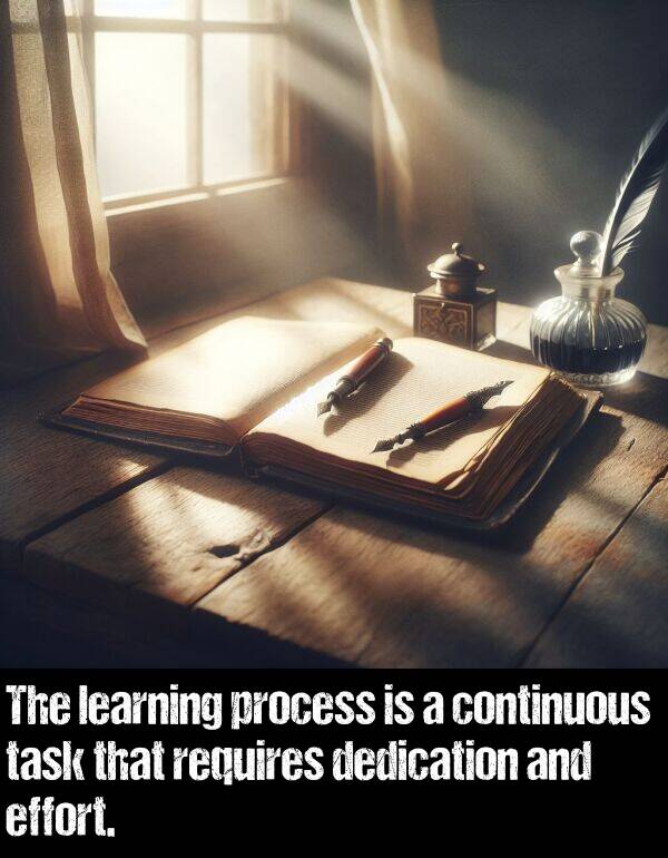 learning: The learning process is a continuous task that requires dedication and effort.