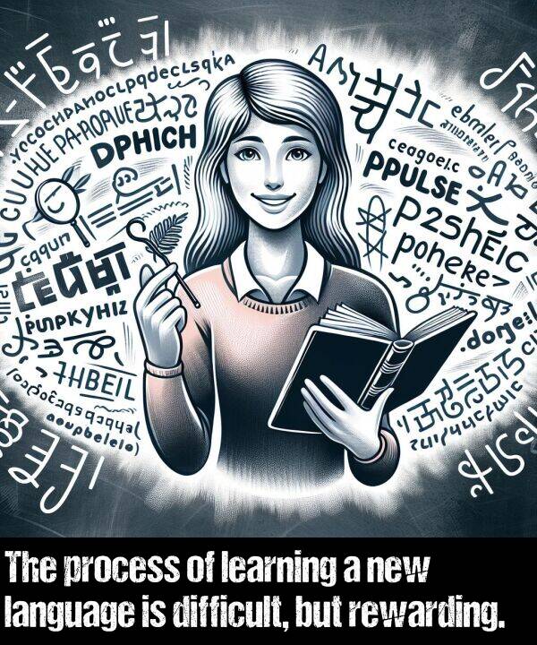learning: The process of learning a new language is difficult, but rewarding.
