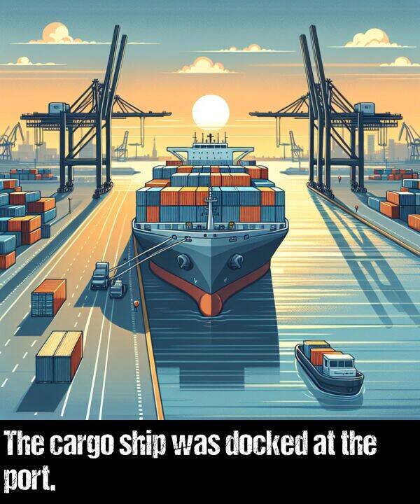 was: The cargo ship was docked at the port.