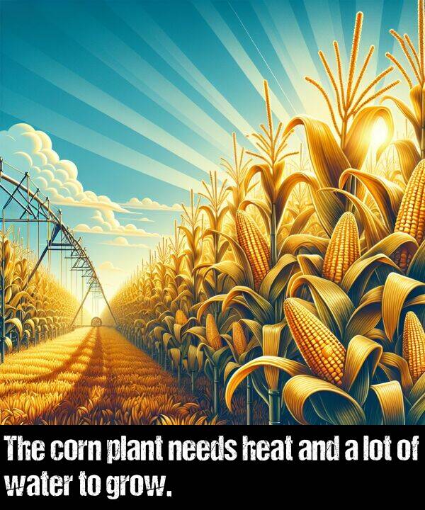 lot: The corn plant needs heat and a lot of water to grow.