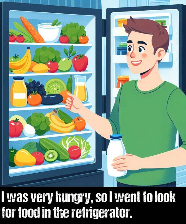look: I was very hungry, so I went to look for food in the refrigerator.