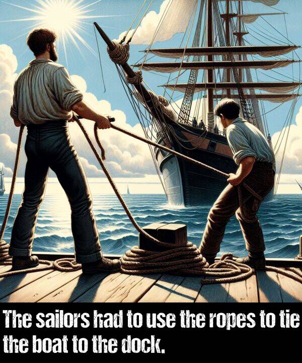 boat: The sailors had to use the ropes to tie the boat to the dock.