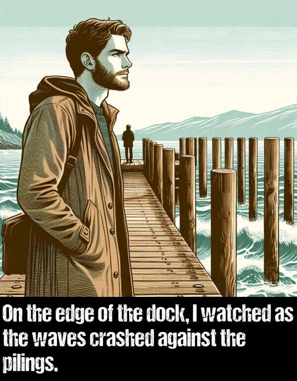 waves: On the edge of the dock, I watched as the waves crashed against the pilings.