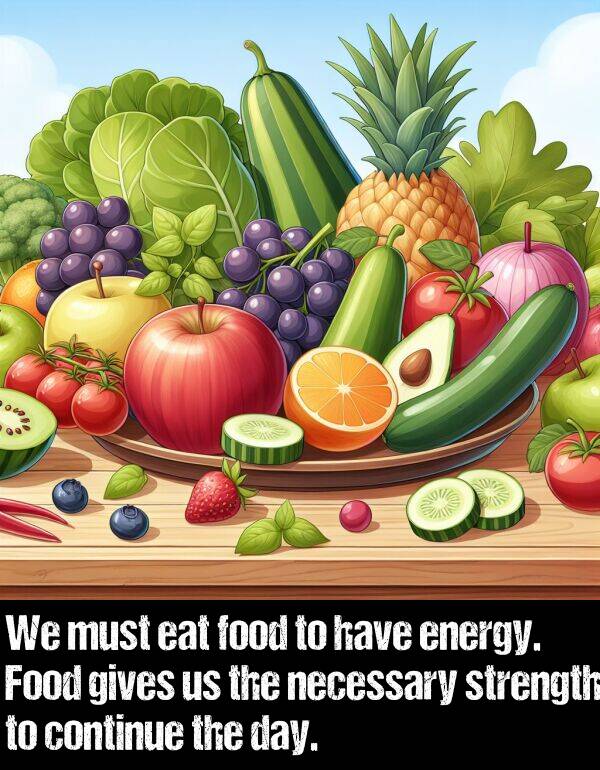 necessary: We must eat food to have energy. Food gives us the necessary strength to continue the day.