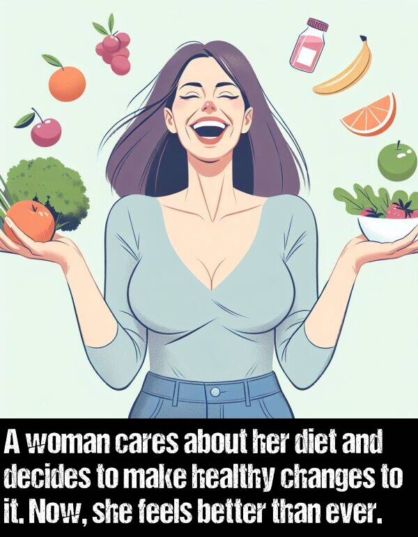 better: A woman cares about her diet and decides to make healthy changes to it. Now, she feels better than ever.