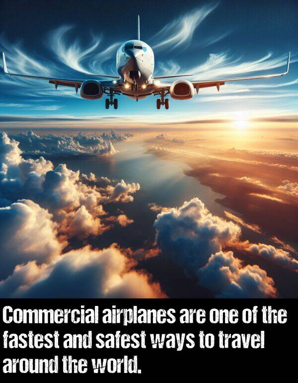 ways: Commercial airplanes are one of the fastest and safest ways to travel around the world.