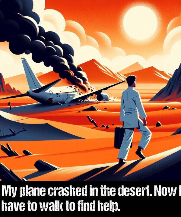 help: My plane crashed in the desert. Now I have to walk to find help.