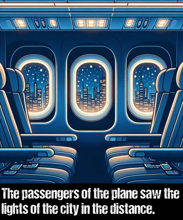 lights: The passengers of the plane saw the lights of the city in the distance.