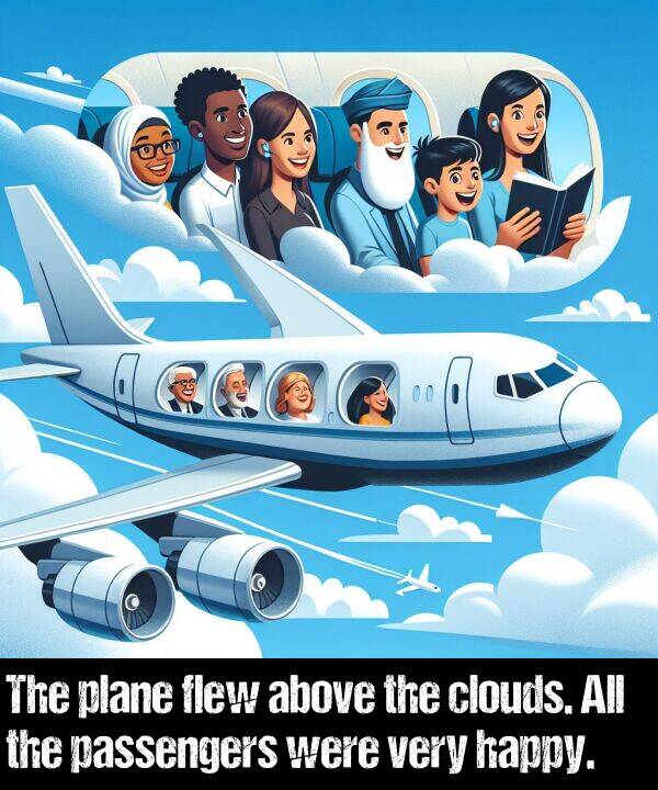 above: The plane flew above the clouds. All the passengers were very happy.