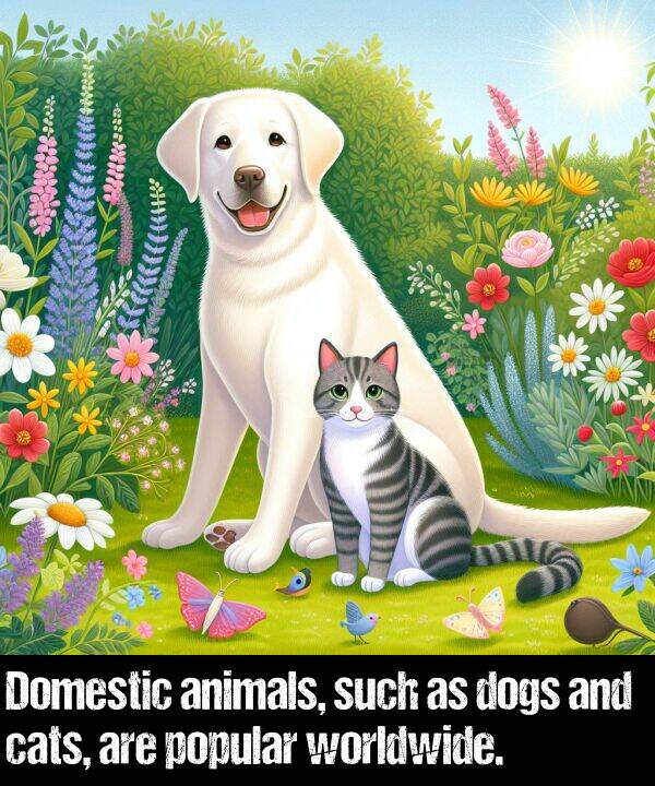 dogs: Domestic animals, such as dogs and cats, are popular worldwide.