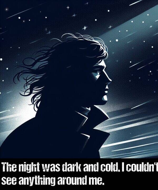 dark: The night was dark and cold. I couldn't see anything around me.