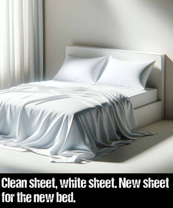 bed: Clean sheet, white sheet. New sheet for the new bed.