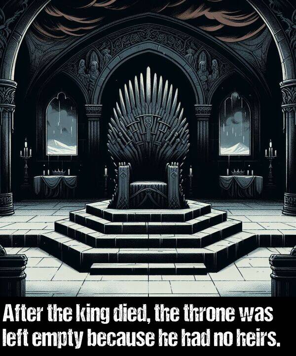 left: After the king died, the throne was left empty because he had no heirs.