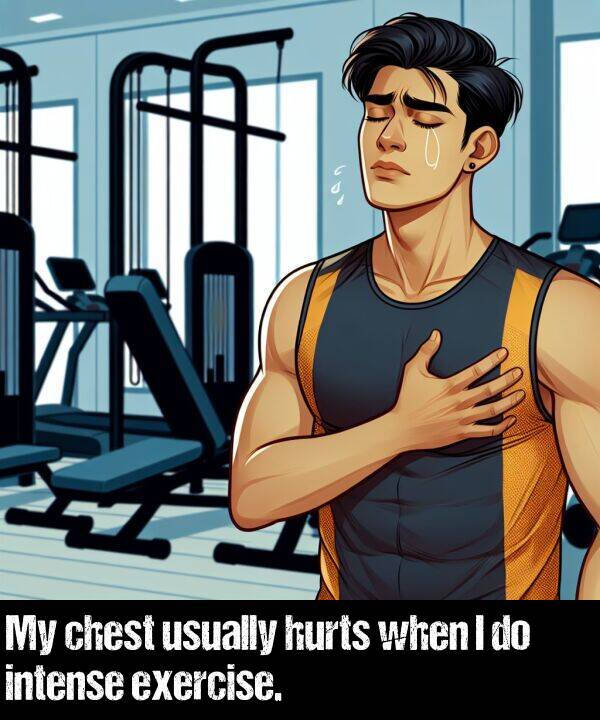 when: My chest usually hurts when I do intense exercise.