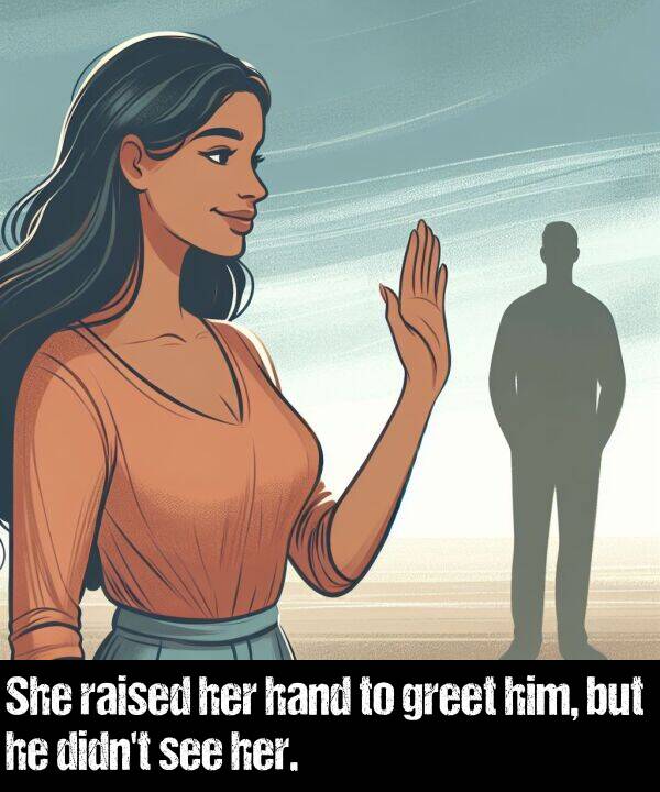 but: She raised her hand to greet him, but he didn't see her.