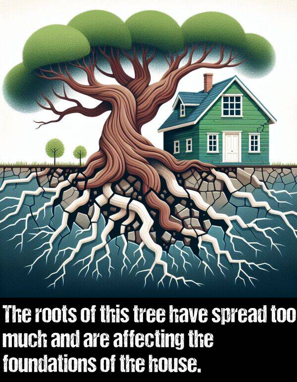 affecting: The roots of this tree have spread too much and are affecting the foundations of the house.
