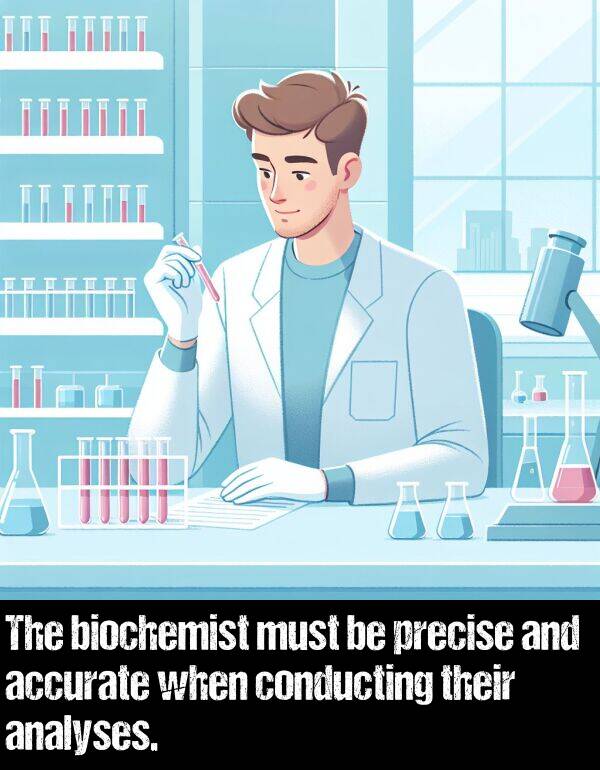 accurate: The biochemist must be precise and accurate when conducting their analyses.