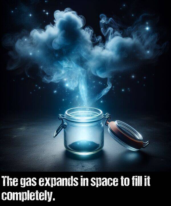space: The gas expands in space to fill it completely.