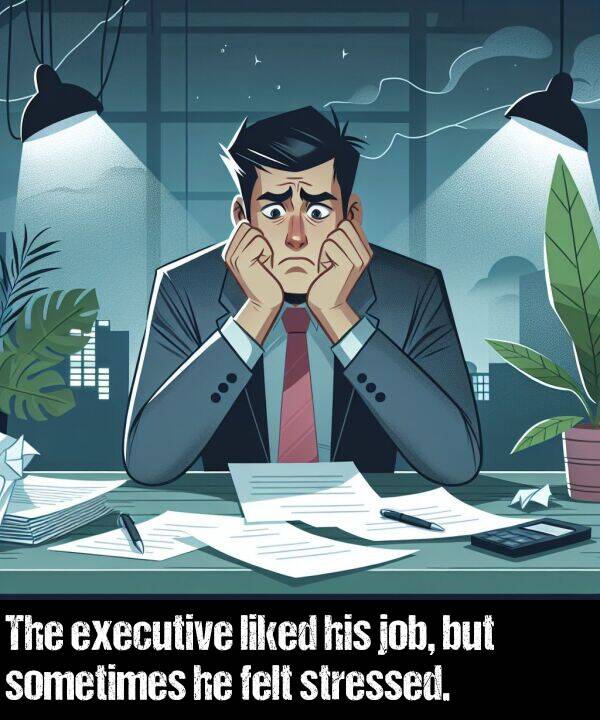 liked: The executive liked his job, but sometimes he felt stressed.