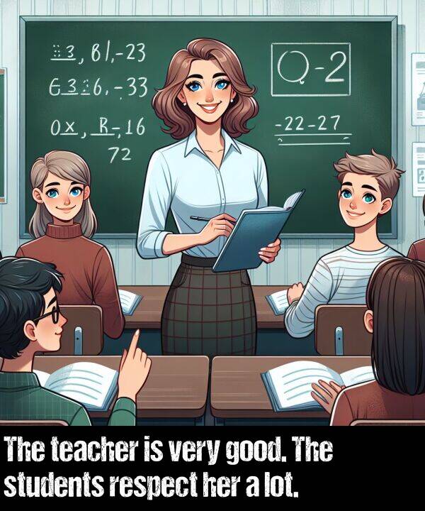 lot: The teacher is very good. The students respect her a lot.