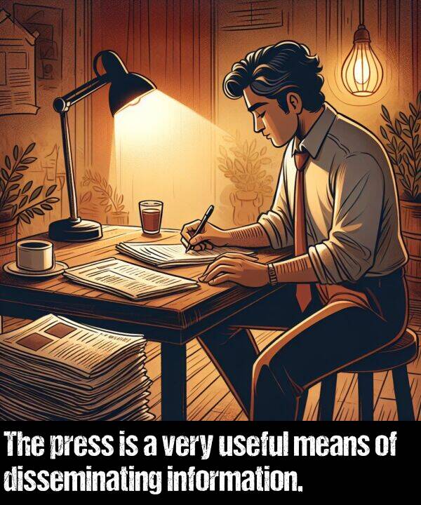 means: The press is a very useful means of disseminating information.