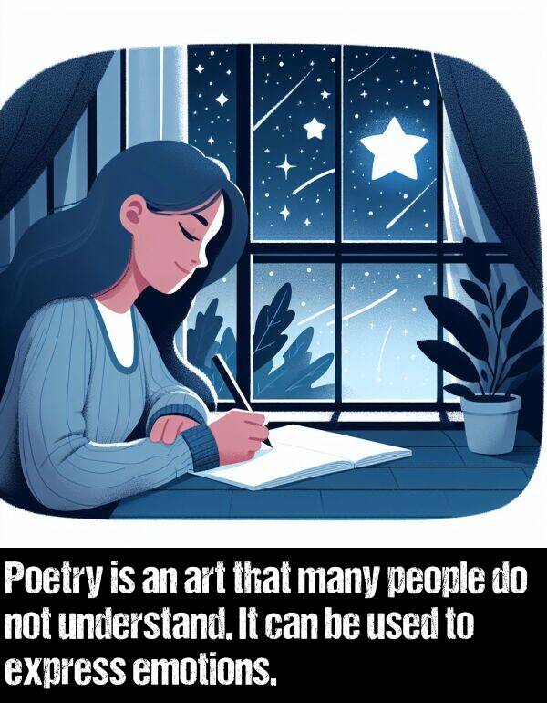 understand: Poetry is an art that many people do not understand. It can be used to express emotions.