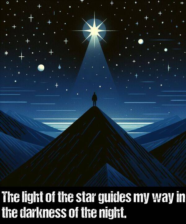 light: The light of the star guides my way in the darkness of the night.