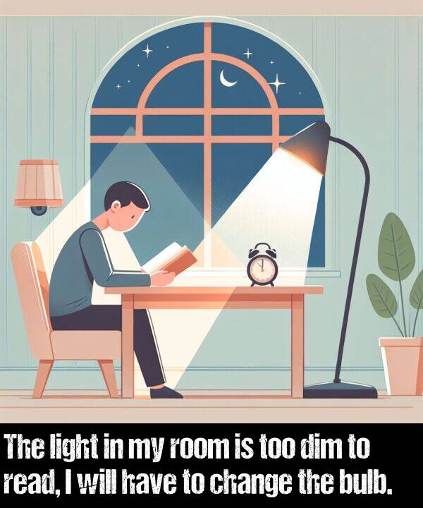 light: The light in my room is too dim to read, I will have to change the bulb.