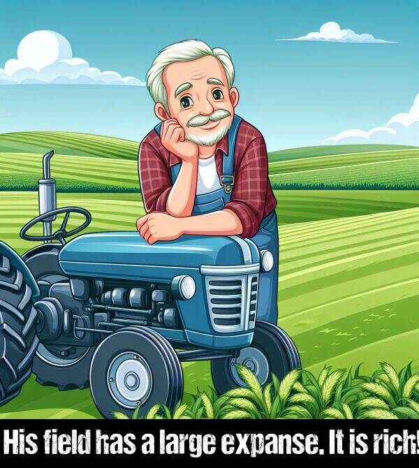 large: His field has a large expanse. It is rich!