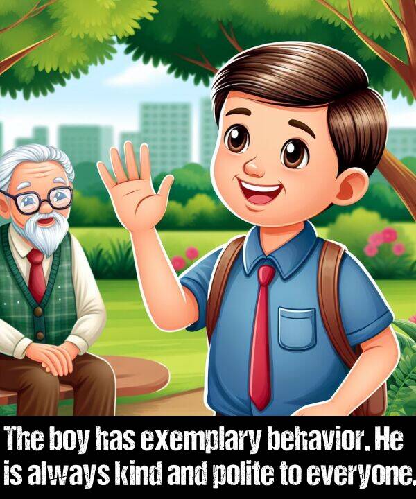 boy: The boy has exemplary behavior. He is always kind and polite to everyone.
