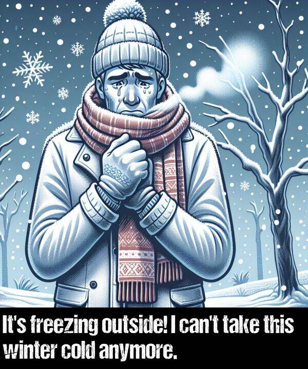 take: It's freezing outside! I can't take this winter cold anymore.