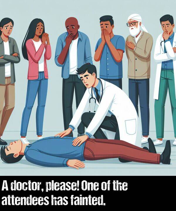 fainted: A doctor, please! One of the attendees has fainted.