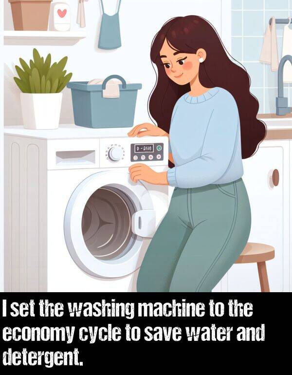 save: I set the washing machine to the economy cycle to save water and detergent.