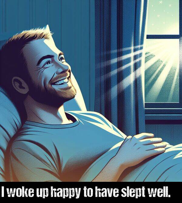 slept: I woke up happy to have slept well.