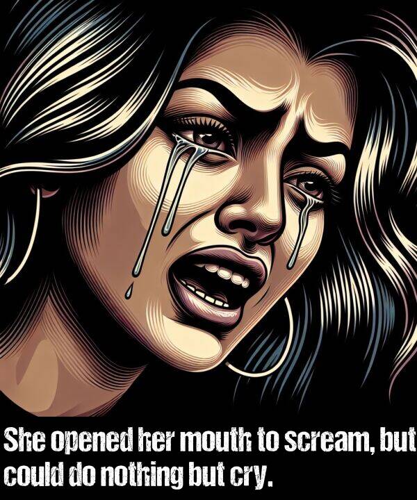 but: She opened her mouth to scream, but could do nothing but cry.
