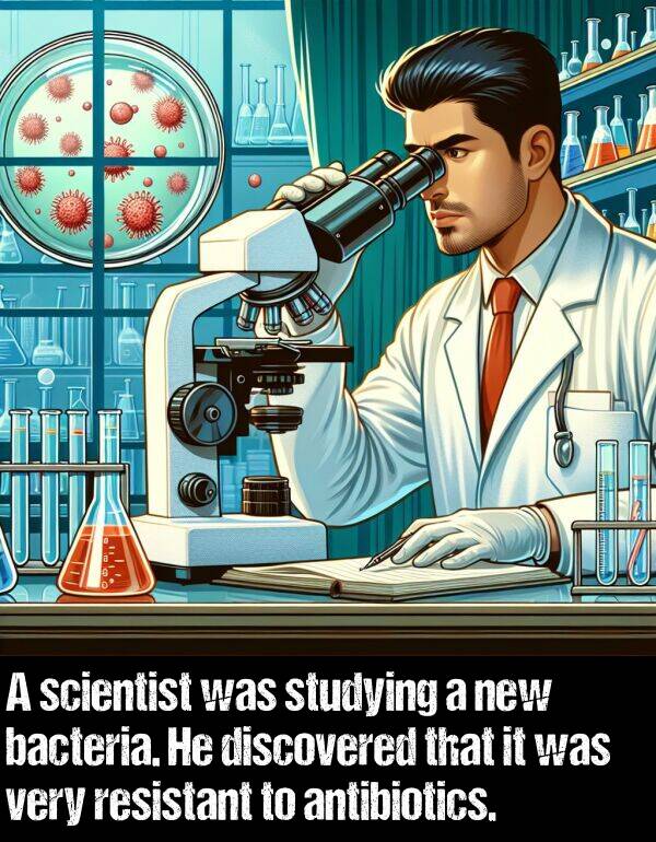 bacteria: A scientist was studying a new bacteria. He discovered that it was very resistant to antibiotics.