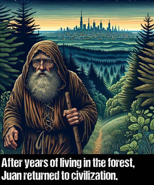 living: After years of living in the forest, Juan returned to civilization.