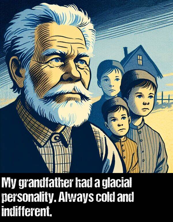 indifferent: My grandfather had a glacial personality. Always cold and indifferent.