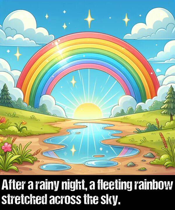 stretched: After a rainy night, a fleeting rainbow stretched across the sky.
