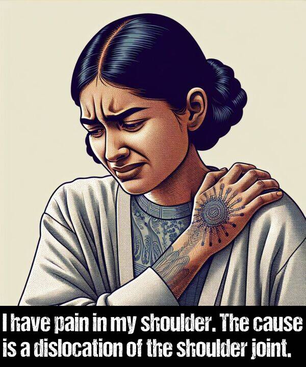pain: I have pain in my shoulder. The cause is a dislocation of the shoulder joint.