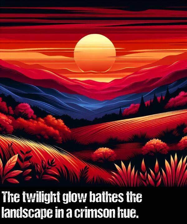 hue: The twilight glow bathes the landscape in a crimson hue.