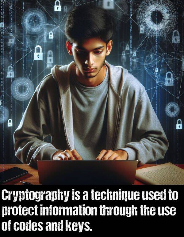 technique: Cryptography is a technique used to protect information through the use of codes and keys.