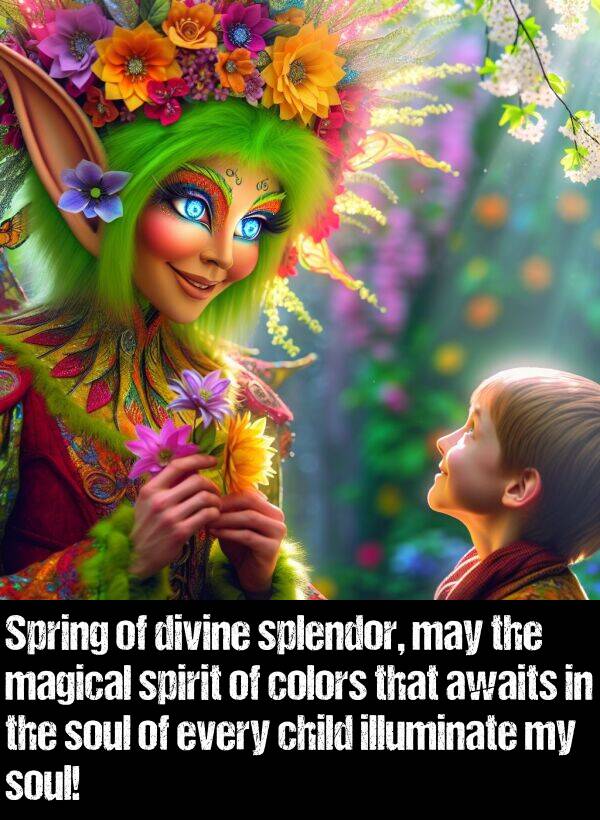 illuminate: Spring of divine splendor, may the magical spirit of colors that awaits in the soul of every child illuminate my soul!