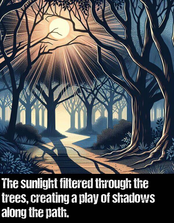 path: The sunlight filtered through the trees, creating a play of shadows along the path.