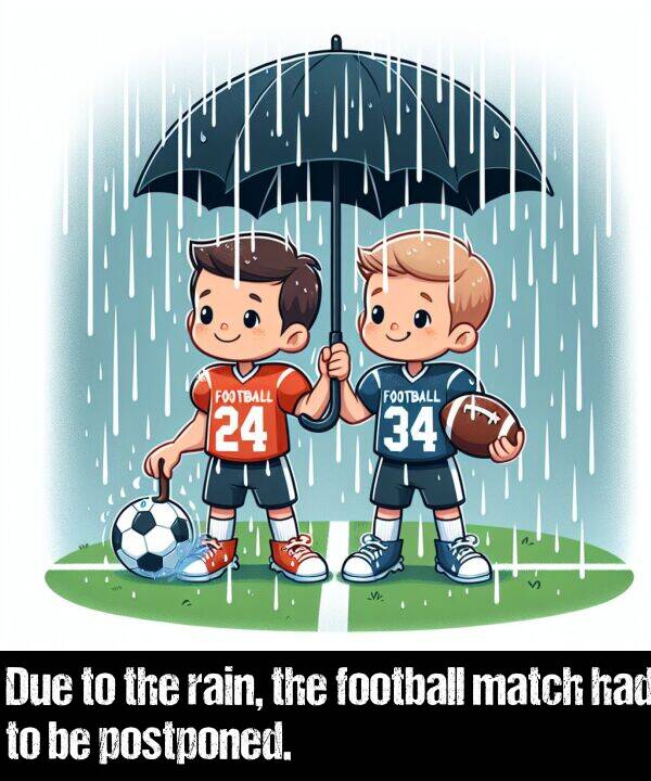 match: Due to the rain, the football match had to be postponed.