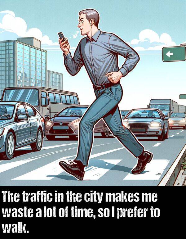 lot: The traffic in the city makes me waste a lot of time, so I prefer to walk.