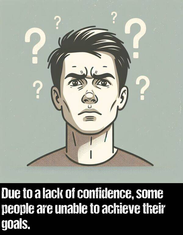 lack: Due to a lack of confidence, some people are unable to achieve their goals.